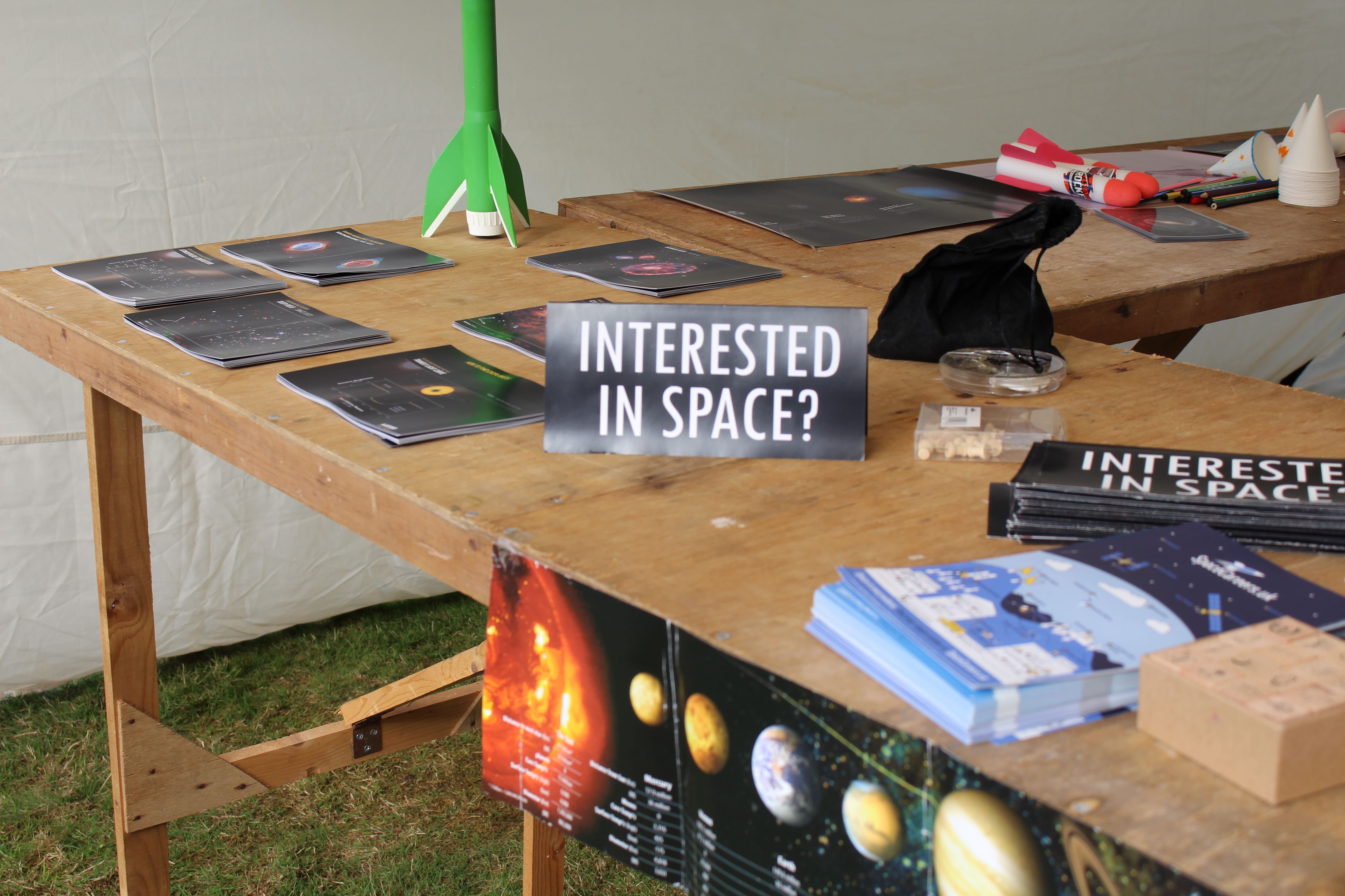 An image of our outreach stall at the Sidmouth Science Festival 2022 'Reach for the Skies' family day at the Norman Lockyer Observatory